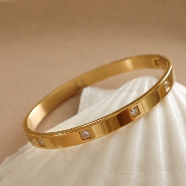 Gold Bangle Bracelet With Stone