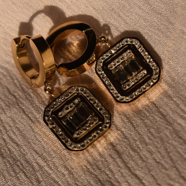 Luxury Gold-Plated Black Crystal Dangle Earrings