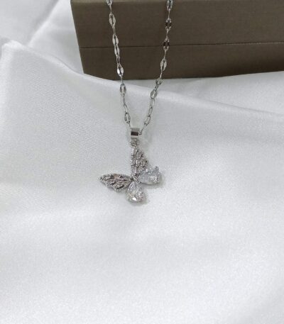 Butterfly Pendant Necklace with Crystal Design