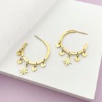 Gold Hoop Earrings with Heart & Flower Charms