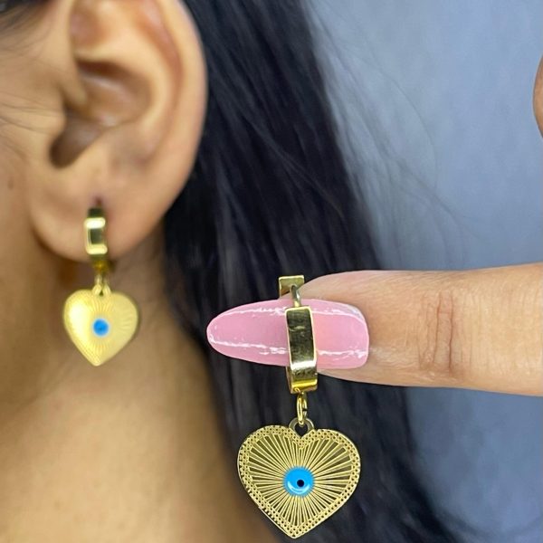Evil Eye Heart Drops Earrings