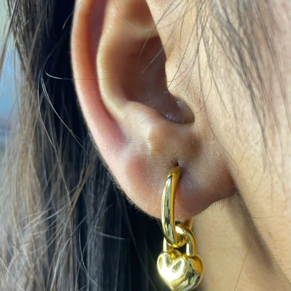 Gold Heart Lock Hoop Earrings