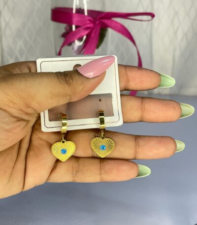 Evil Eye Heart Drops Earrings