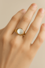 Gold Plated Mother of Pearl Oval Signet Ring