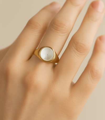 Gold Plated Mother of Pearl Oval Signet Ring