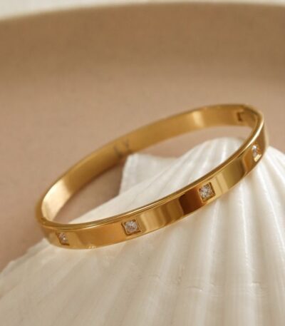 Gold Bangle Bracelet With Stone