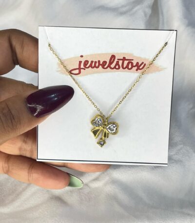Golden Crystal Bow Pendant