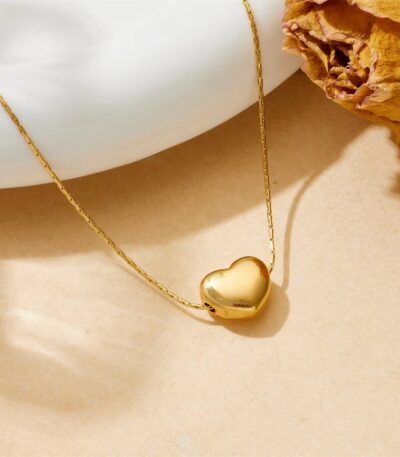 Golden Puff Heart Necklace