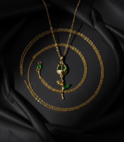 Emerald Bloom Rose Necklace