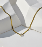 Gold-Plated Snake Chain Necklace with Teardrop Crystal Pendant