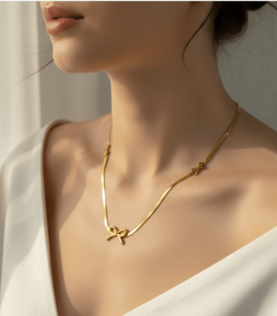 Gold Bow Tie Snake Chain Necklace