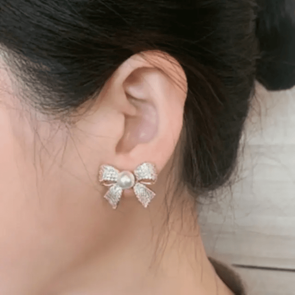Elegant Pearl Bow Stud Earrings