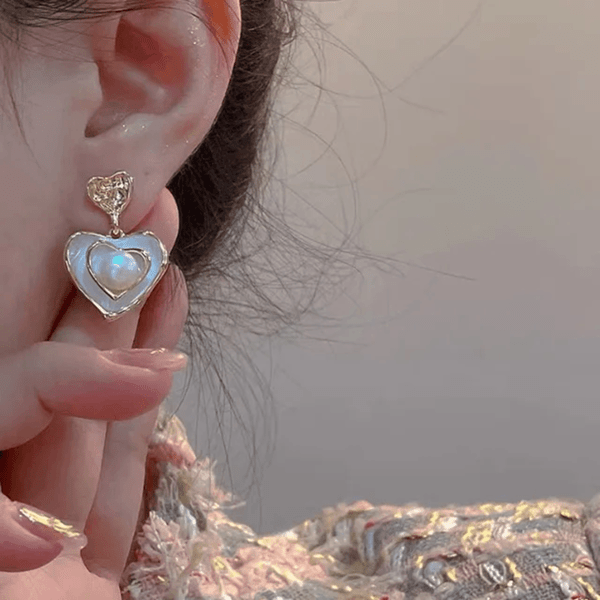 Gold Plated Korean Marvelous Dual Hearts Pearl Drop Earrings