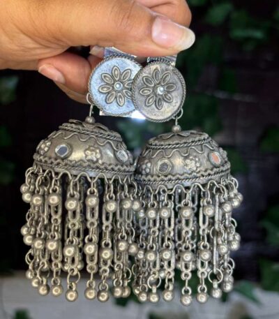 Silver Floral Pearl Jhumkas