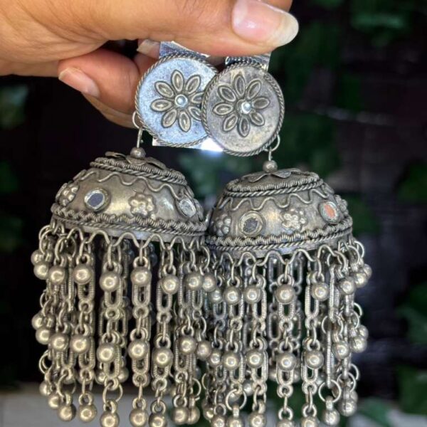 Silver Floral Pearl Jhumkas