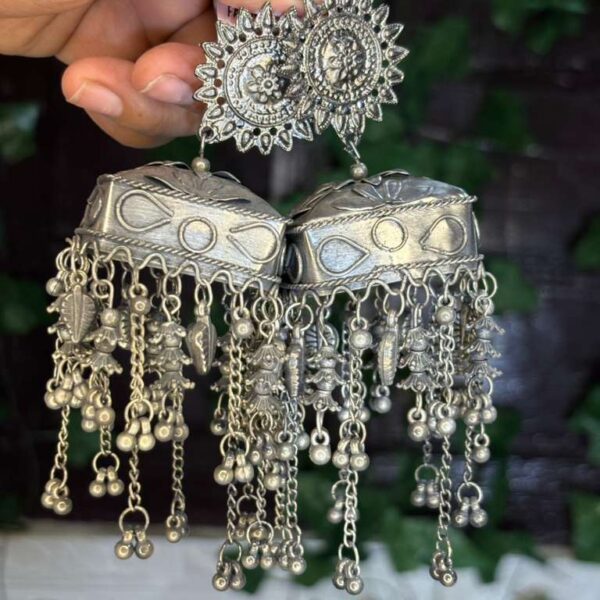 Silver Sun Mirror Work Jhumkas