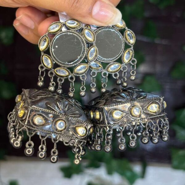 Silver Mirror Chandbali Jhumkas