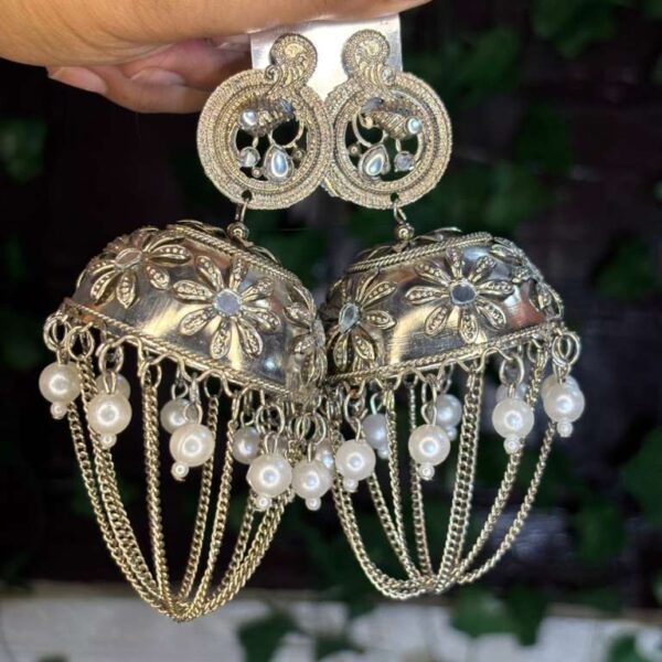 Gold Plated Pearl Chain Jhumkas