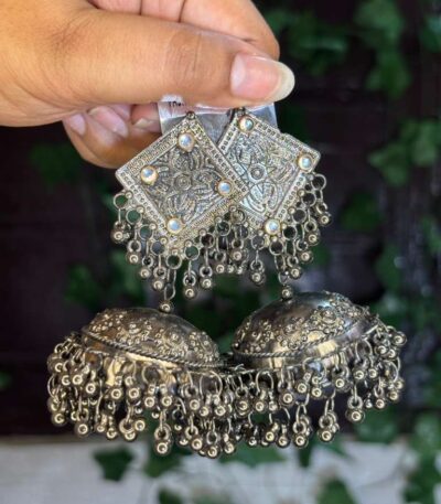 Silver Chandbali Pearl Jhumkas