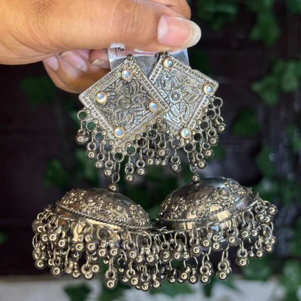 Silver Chandbali Pearl Jhumkas