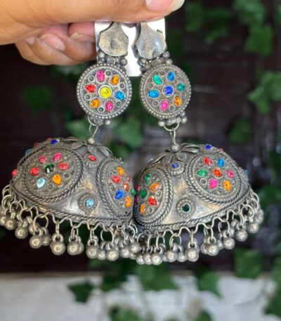 Multicolor Stone Chandbali Jhumkas