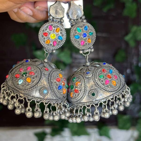 Multicolor Stone Chandbali Jhumkas