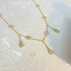 Gold Crystal Teardrop Charm Necklace for Women