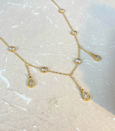 Gold Crystal Teardrop Charm Necklace for Women