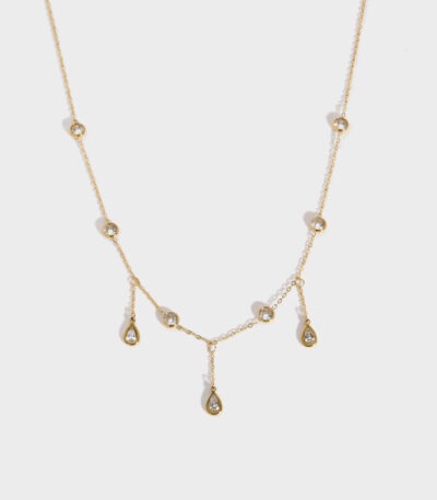 Gold Crystal Teardrop Charm Necklace for Women