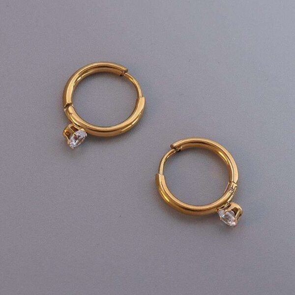 Gold Huggie Earrings with Solitaire Crystal Stone for Women