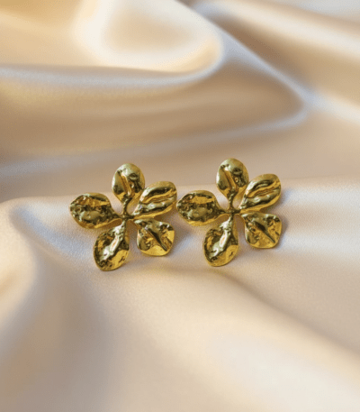 Gold-Plated Textured Floral Stud Earrings