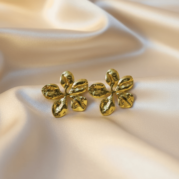 Gold-Plated Textured Floral Stud Earrings