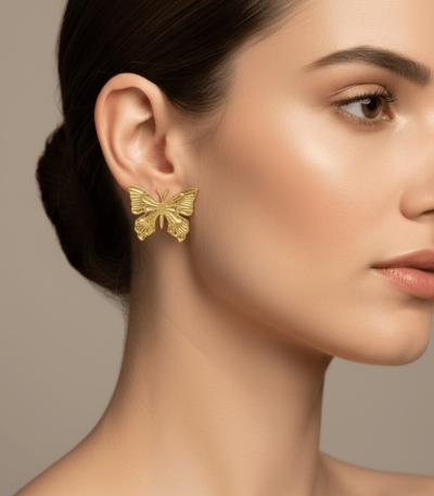 Gold Plated Butterfly Stud Earrings