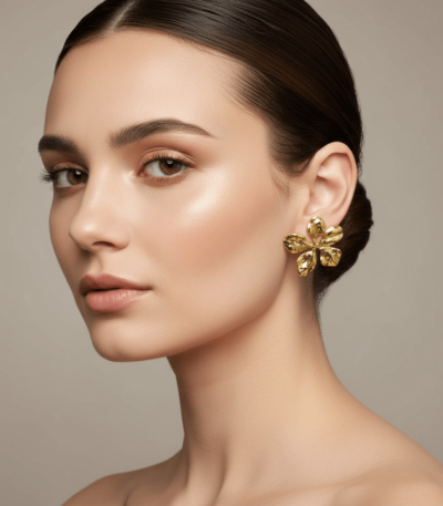 Gold Plated Textured Floral Stud Earrings