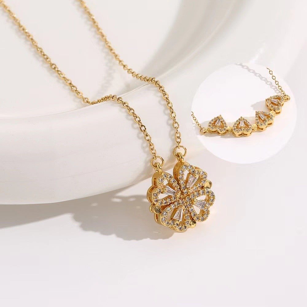 2-in-1 Magnetic four Clover Heart Pendant - Image 3