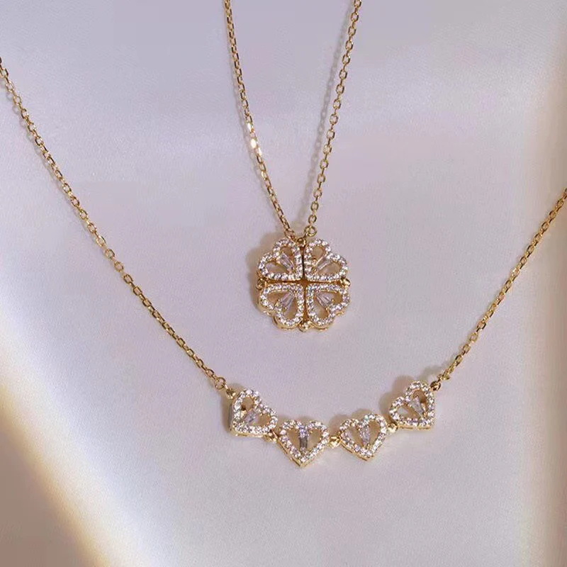 2-in-1 Magnetic four Clover Heart Pendant - Image 4