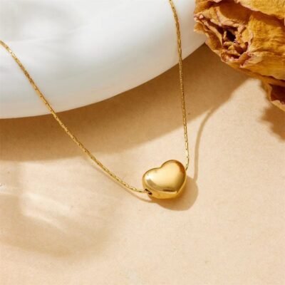 Golden Puff Heart Necklace