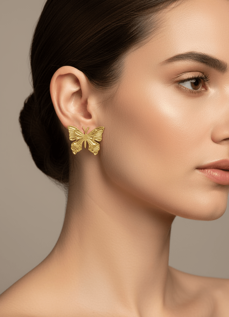 Gold-Plated Butterfly Stud Earrings - Image 2