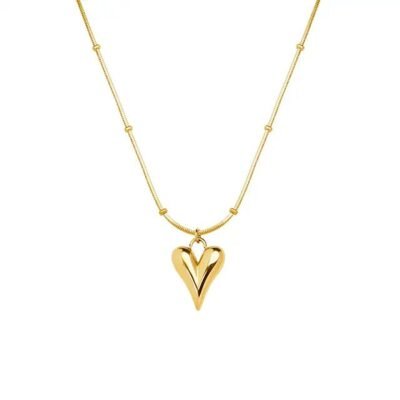 18k gold-plated elongated heart pendant on satellite chain necklace