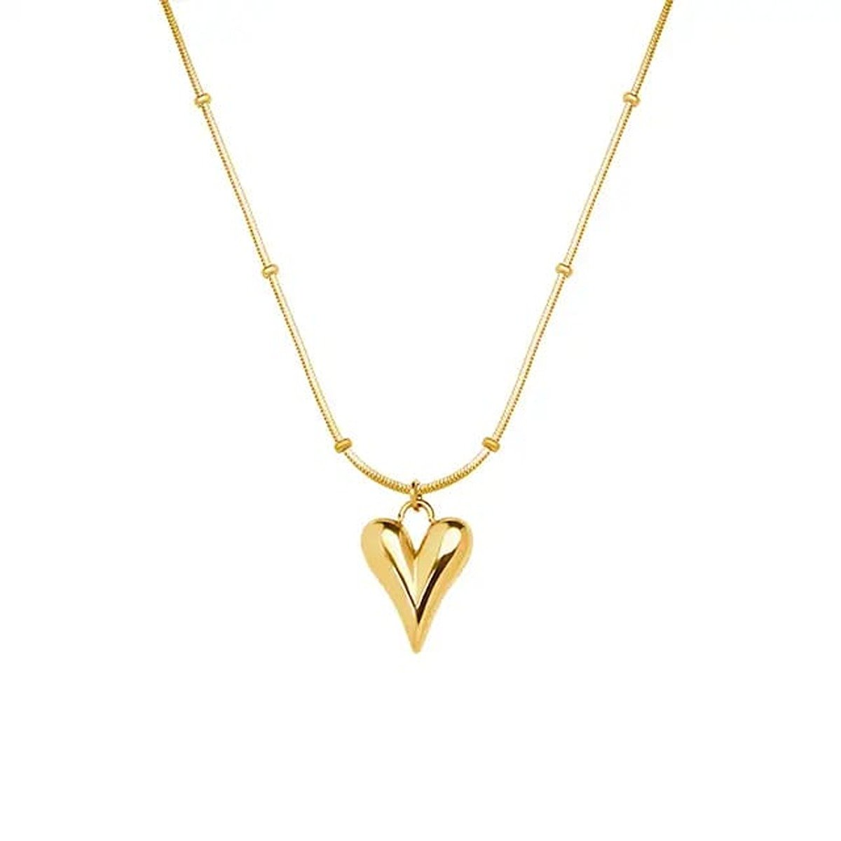 18k gold-plated elongated heart pendant on satellite chain necklace