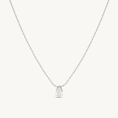 Silver necklace with pear-cut cubic zirconia solitaire pendant on chain