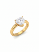 Gold heart-shaped solitaire ring with chunky band on white background